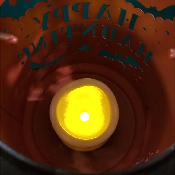 Happy Haunting Halloween LED Flickering Candle Lantern 9"x"6" Diameter •New• - Picture 6 of 6